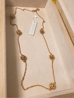 NWT Ann Taylor Gold Tone Crystal Burst Long Station Necklace